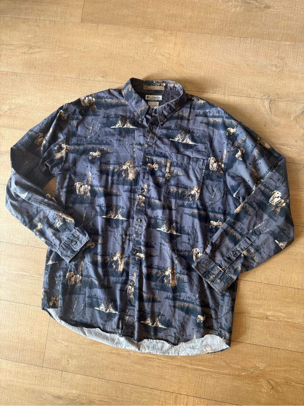 Vintage Columbia River Lodge Cotton Shirt XL Duck Hunting Labrador gorpcore